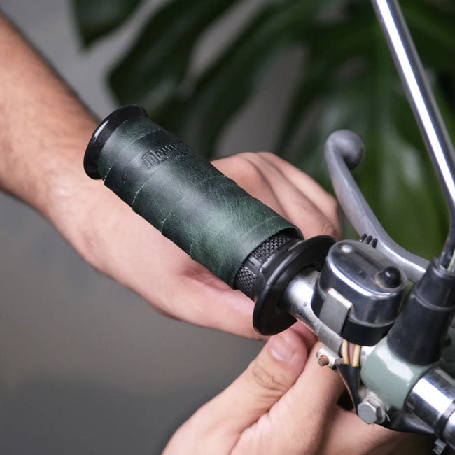 Trip Machine, leather handlebar grip wraps. Forest Green GRIPS Tripmachine