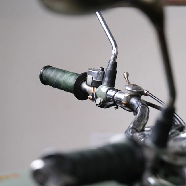 Trip Machine, leather handlebar grip wraps. Forest Green GRIPS Tripmachine