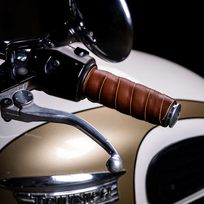 Trip Machine, leather handlebar grip wraps. Dark Tan Cognac GRIPS Tripmachine