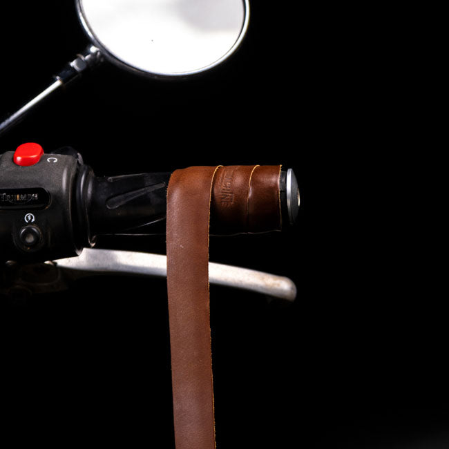 Trip Machine, leather handlebar grip wraps. Dark Tan Cognac GRIPS Tripmachine