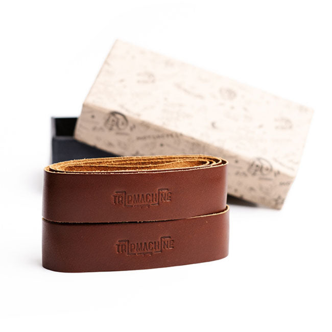 Trip Machine, leather handlebar grip wraps. Dark Tan Cognac GRIPS Tripmachine
