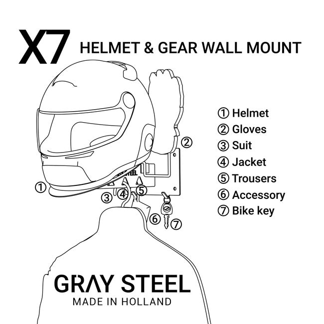 Gray Steel X7 Helmet Gear Wall Mount matt black BAGS Gray Steel