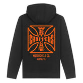 WCC ATX Cross Zip Hoodie, Black/Orange Hoodie West Coast Choppers