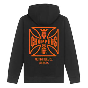 WCC ATX Cross Zip Hoodie, Black/Orange Hoodie West Coast Choppers