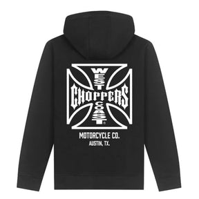 WCC ATX Cross Zip Hoodie, Black/White Hoodie West Coast Choppers