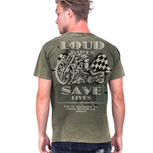 WCC Loud Pipes t-shirt vintage green T-SHIRTS West Coast Choppers