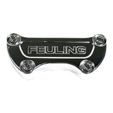 Feuling, handlebar top clamp. Feuling Logo. Polished HANDLEBAR TOP CLAMPS Feuling
