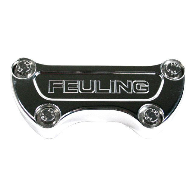 Feuling, handlebar top clamp. Feuling Logo. Polished HANDLEBAR TOP CLAMPS Feuling