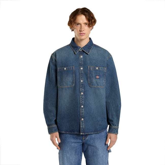 Dickies Mechanic Denim Shirt, Khaki Tinted Blue Shirts Dickies S