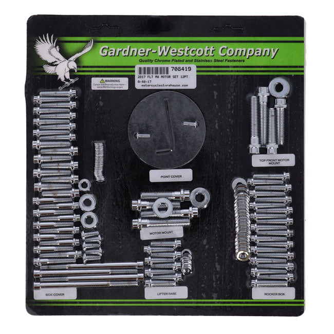 GW, motor engine set. 12 point bolts. Chrome MOTOR SCREW KITS Gardner Westcott