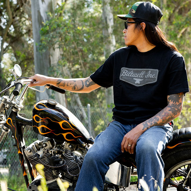 Biltwell Grey shield t-shirt black T-SHIRTS Biltwell