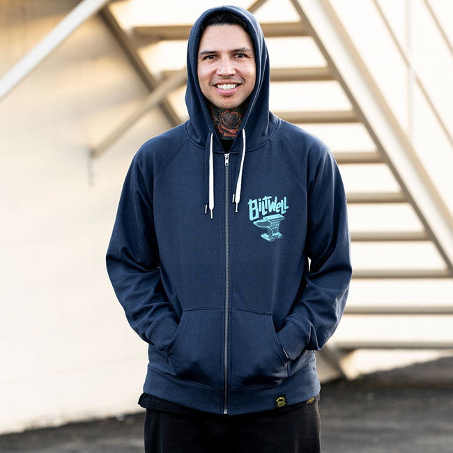 Biltwell Anvil zip hoodie blue HOODIES Biltwell