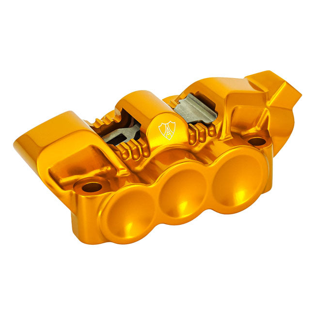 Arlen Ness, 6-p mono-block radial caliper. Right. Gold BRAKE CALIPERS Arlen Ness