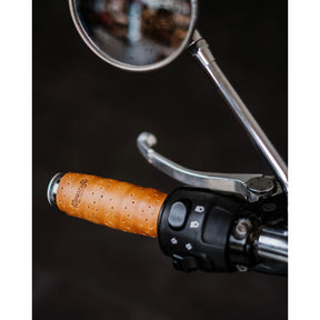 Trip Machine, handlebar grip wraps. Vintage Tan perforated GRIPS Tripmachine