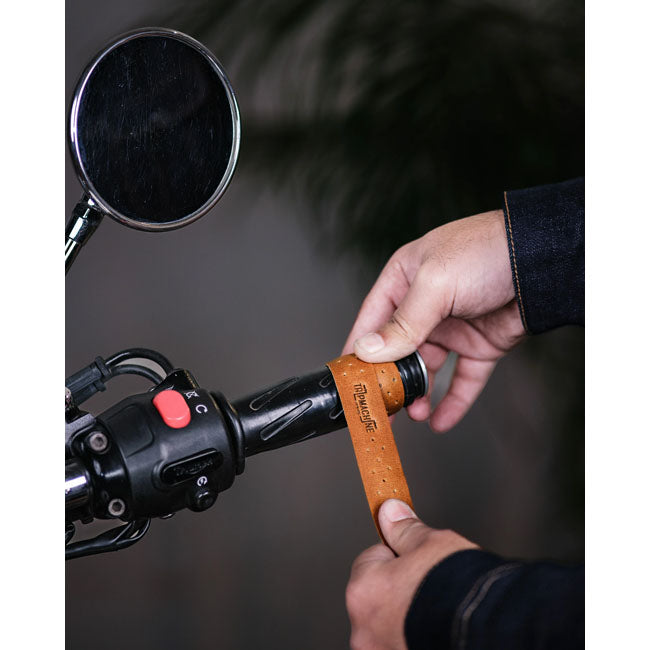 Trip Machine, handlebar grip wraps. Vintage Tan perforated GRIPS Tripmachine