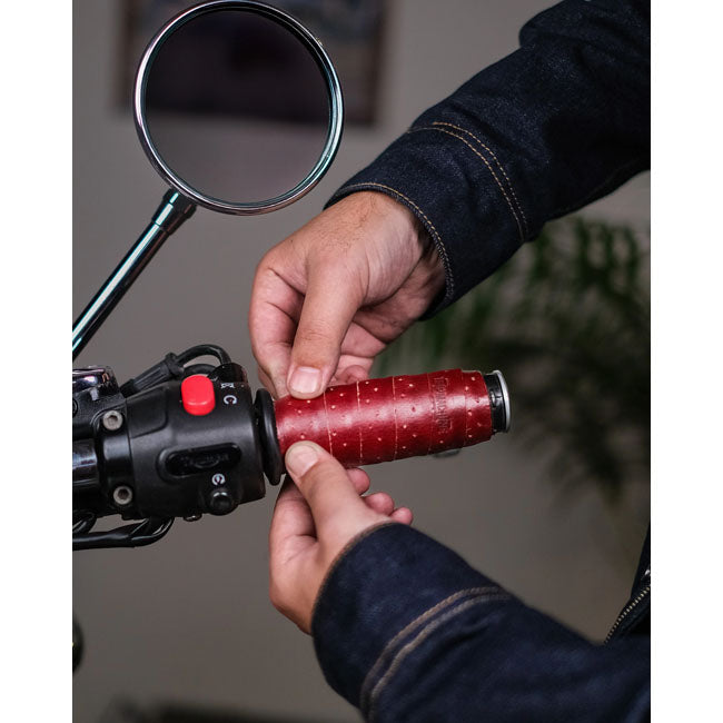 Trip Machine, handlebar grip wraps. Cherry Red perforated GRIPS Tripmachine