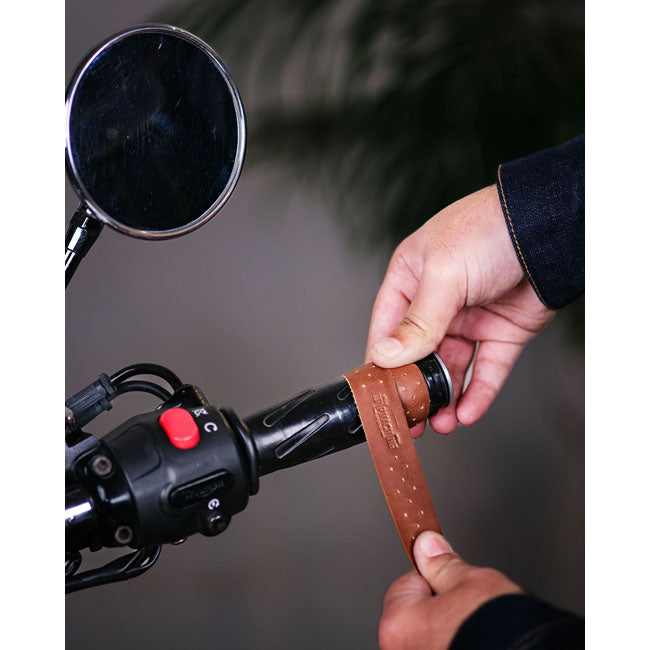 Trip Machine, handlebar grip wraps. Dark Tan Cognac perforat GRIPS Tripmachine