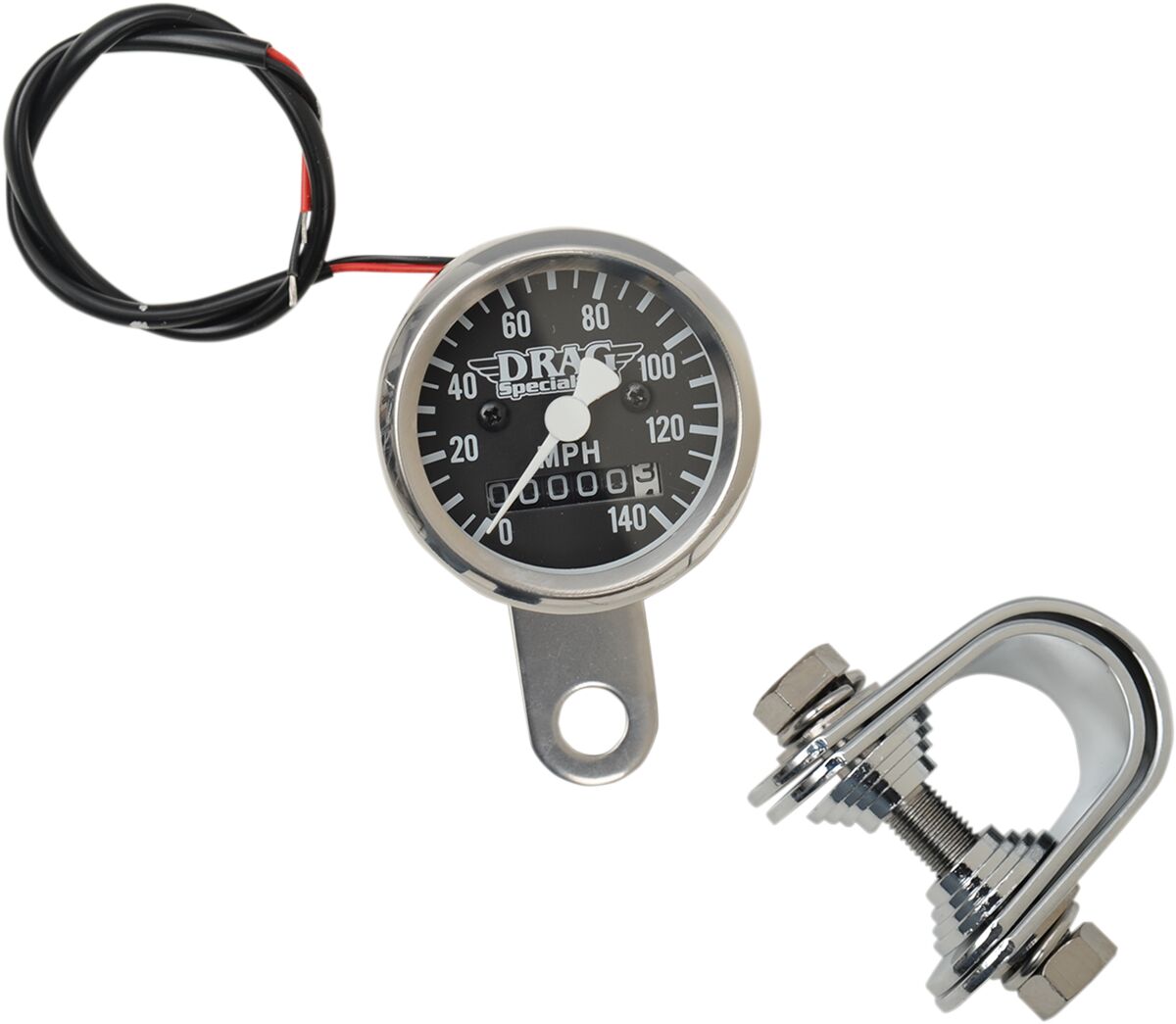 Drag Specialties 1.8" Mechanical Speedometer 2240:60 Chrome Housing Black Face Speedometer Drag Specialties