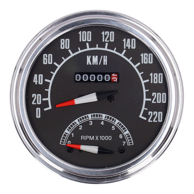 Fl Speedo/Tachometer, ''73 84 Face'', Black. 2:1 Kmh Speedometers Mcs