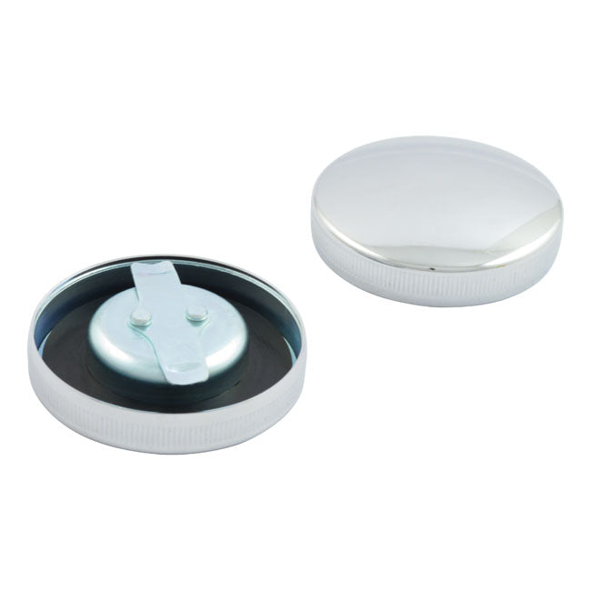 Early Bayonet Style Gas Cap Set. Chrome Gas Cap Mcs
