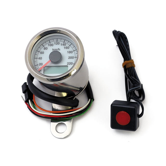 Stoker, Electronic Speedometer. 48mm. White Face Speedometers Mcs