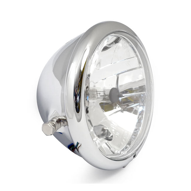 Bates Style 5 3/4" H4 Headlamp. Side Mount. Chrome Headlamps Mcs