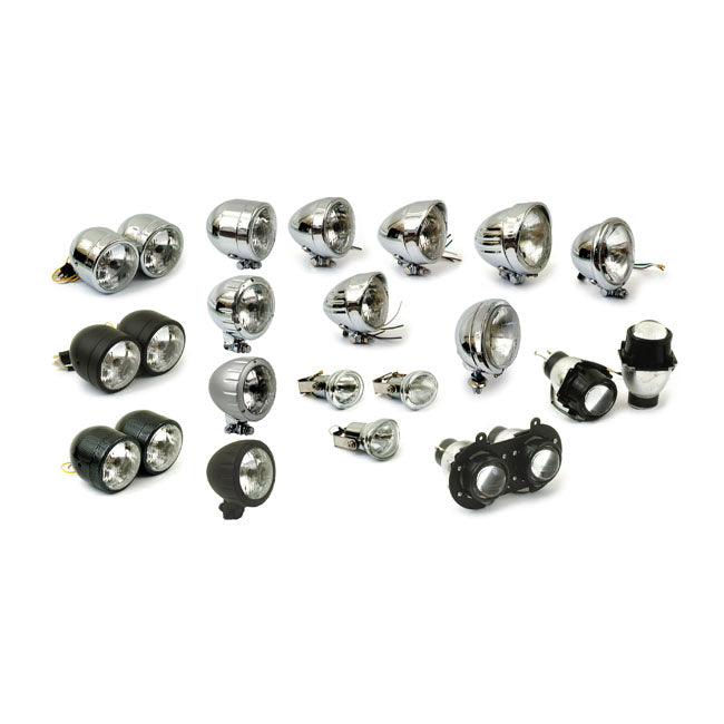 Dual 4" H4 Headlamp Assembly. Chrome Headlamps Mcs