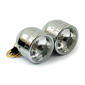 Dual 4" H4 Headlamp Assembly. Chrome Headlamps Mcs