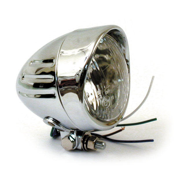 Bullet 4" H4 Position Light. Ribbed & Visor. Chrome Headlamps Mcs