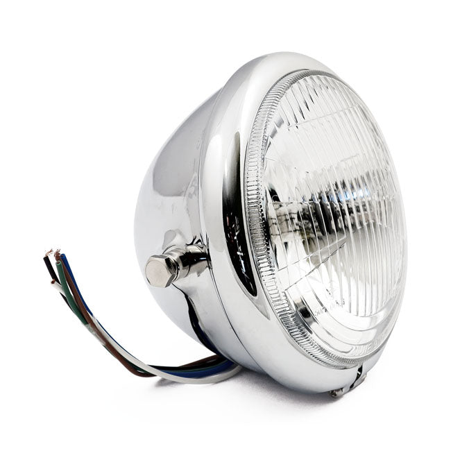 Bates Style 5 3/4" H4 Headlamp. Side Mount. Chrome Headlamps Mcs