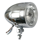 Long Bullet 4" H4 Headlamp. No Visor. Chrome Headlamps Mcs