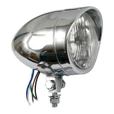 Long Bullet 4" H4 Headlamp. With Visor. Chrome Headlamps Mcs