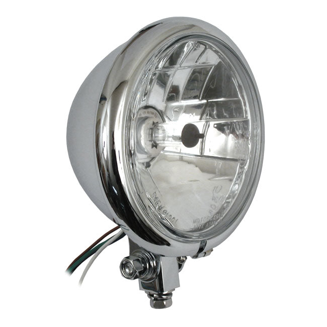 Bates Style 5 3/4" Prismic H4 Headlamp. Chrome Headlamps Mcs