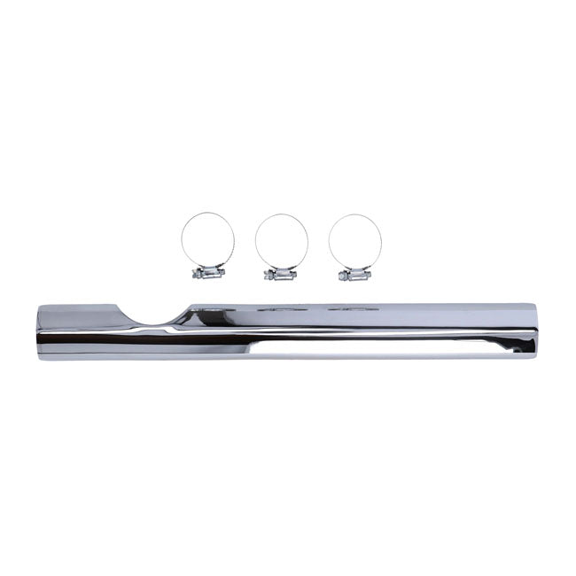 Paughco, Heatshield front-low notched. Chrome EXHAUST HEAT SHIELDS Paughco