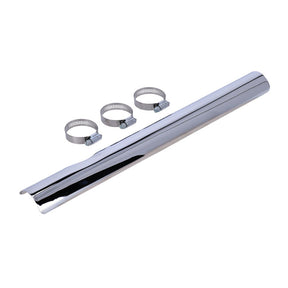 Paughco, Heatshield front-low notched. Chrome EXHAUST HEAT SHIELDS Paughco