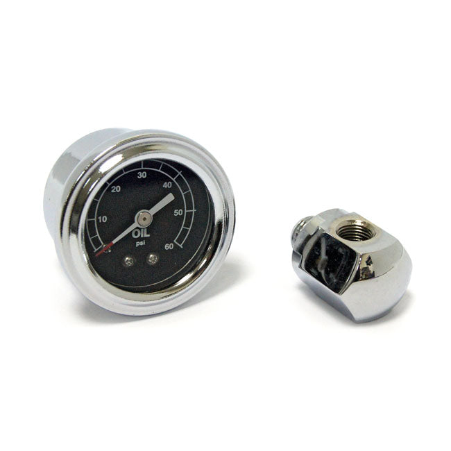 Oil Pressure Gauge Kit Rocker Box, 0 60 Psi. Chrome Oil Pressure Gauges Mcs