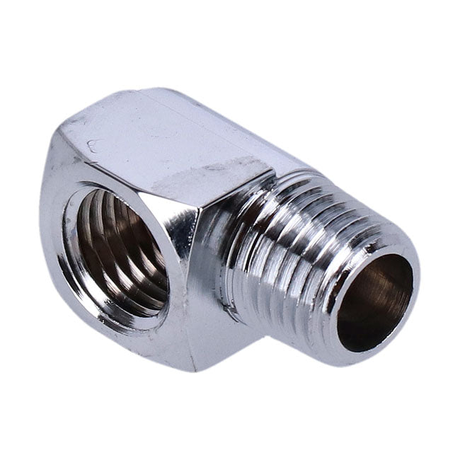 Adapter Oil Line Fitting, 90 Degrees. 1/4" Npt. Chrome Oil Pressure Gauges Gardner Westcott