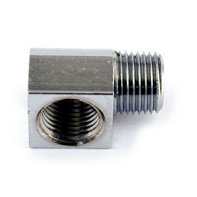 Oil Fitting Adapter, 90 Degree. Chrome Oil Pressure Gauges Mcs
