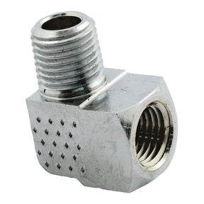 Adapter Oil Line Fitting, 90 Degrees. 1/4" Npt. Chrome Oil Line Fittings Mcs