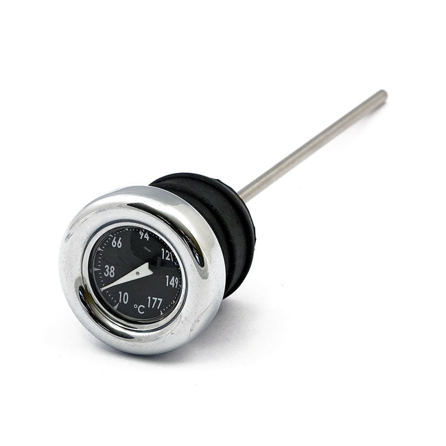Oil Tank Dipstick With Temperature Gauge. Chrome Black Face Oil Tanks Dipsticks Mcs