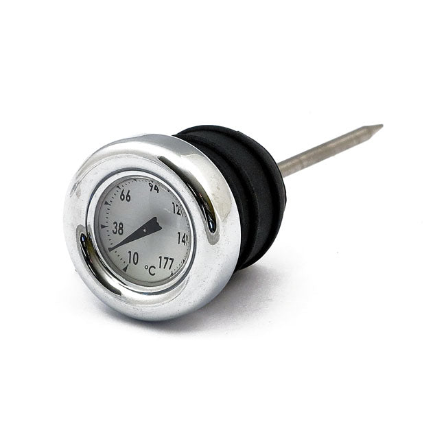 Oil Tank Dipstick With Temperature Gauge. Chrome White Face Oil Tanks Dipsticks Mcs