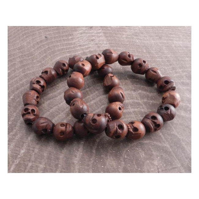 Ami Gaz Wood Skull Bead Bracelet Set Biker Jewelry Amigaz