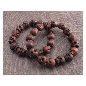 Ami Gaz Wood Skull Bead Bracelet Set Biker Jewelry Amigaz