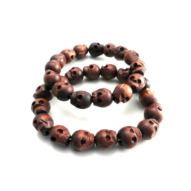 Ami Gaz Wood Skull Bead Bracelet Set Biker Jewelry Amigaz