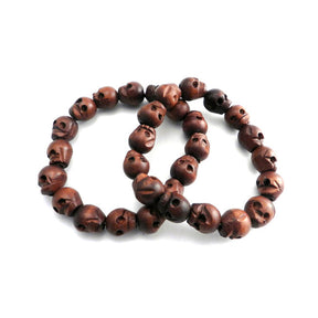 Ami Gaz Wood Skull Bead Bracelet Set Biker Jewelry Amigaz