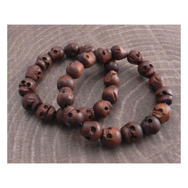 Ami Gaz Wood Skull Bead Bracelet Set Biker Jewelry Amigaz