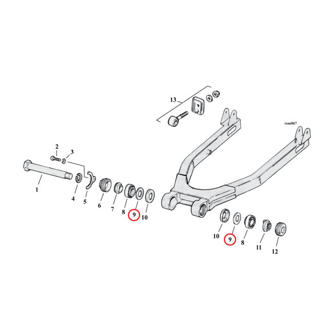 Bearing Spacer, Inner. Swingarm Swingarms Assy Mcs