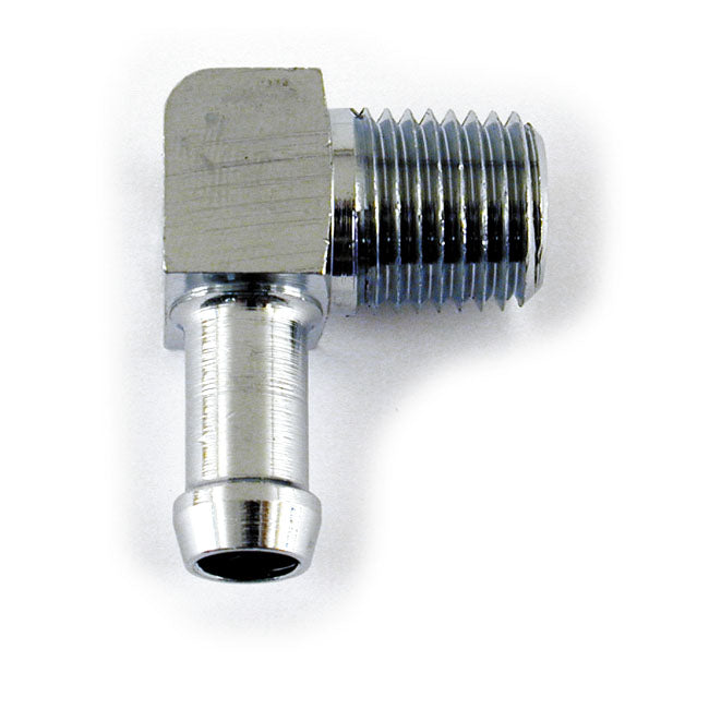 Oil Hose Fitting, 90 Degrees. 1/4" Npt To 5/16". Chrome Oil Line Fittings Mcs