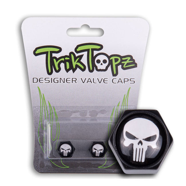 Trik Topz, Block Skull valve caps. Black/white TIRE VALVE STEMS AND CAPS Trik Topz
