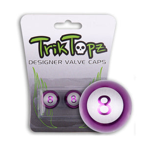 Trik Topz, Eight Ball valve caps. Purple TIRE VALVE STEMS AND CAPS Trik Topz